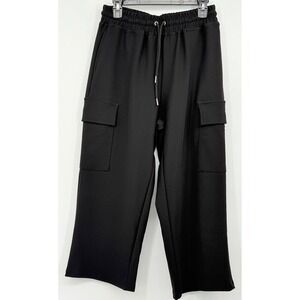 Ebb & Flow Athleisure Black Highwaist Sport Crop Wide Leg Cargo Pants L Athletic